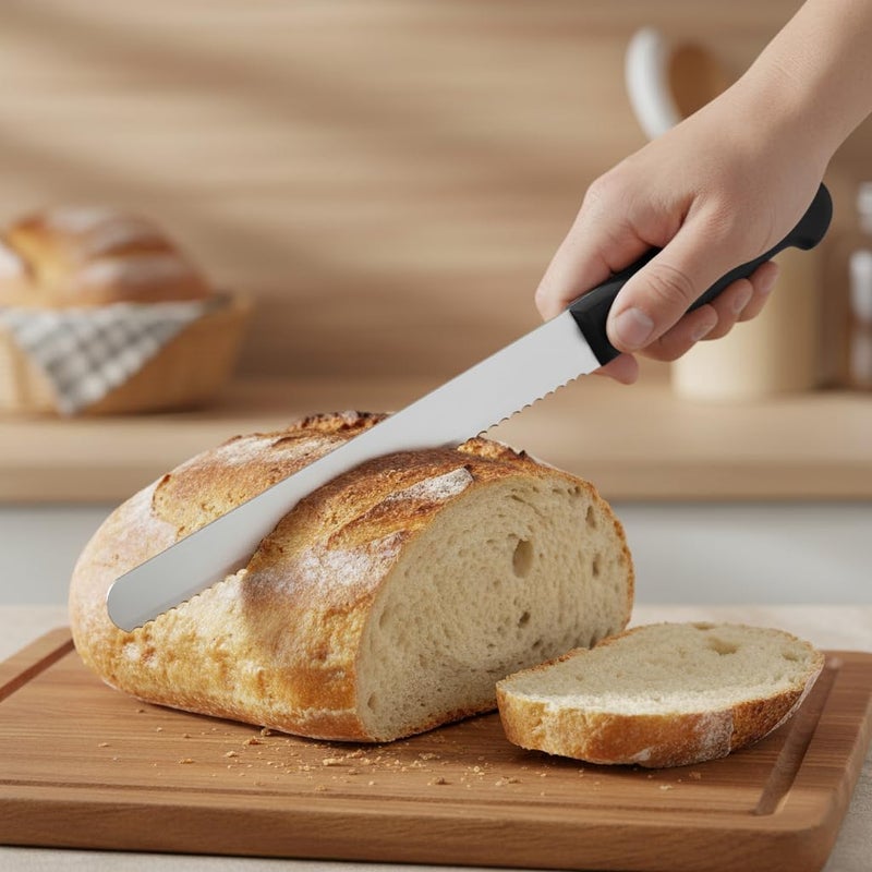 Kitchen Master 10 Inch Stainless Steel Serrated Bread Knife (Black) | Heavy-Duty Slicer - Image 3